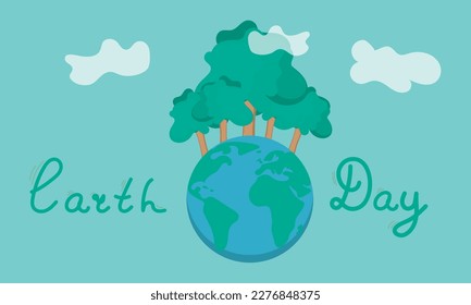 Earth day poster with trees and our planet