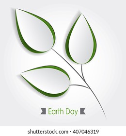 Earth Day Poster. Vector 3d illustration with green leaves. Eco Green Vector Poster Design. Organic Concept on Paper Background. Cut out leaf symbol. Nature elements. April 22 card Idea