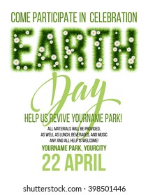 Earth Day poster. Vector illustration with the Earth day grass lettering EPS10