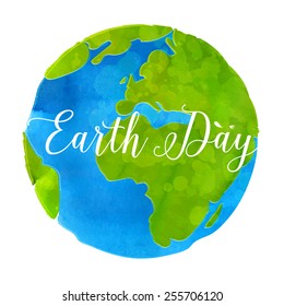 Earth day poster with watercolor paint texture hand drawn globe vector  illustration