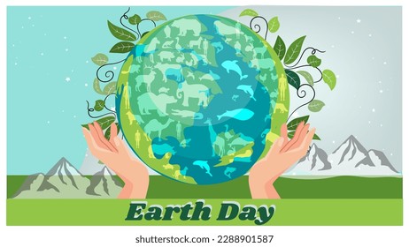 earth day raises awareness about the environment,global,other creature, commitment to making the world a better place,educating people about conserving our resources. flat style,vector illustion