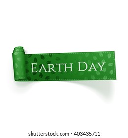 Earth Day realistic curved green Ribbon with Text