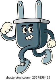 Earth Day Save Energy Retro Cartoon Character Mascot Vector Illustration in Groovy Psychedelic Style