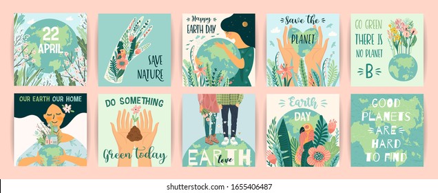 Earth Day. Save Nature. Vector templates for card, poster, banner, flyer. Design element
