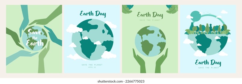 Earth Day. Save the Planet. Ecology and environmental protection. Can be used as a postcard or for printing. Vector illustration in flat cartoon style. Collection, set of vector illustrations.