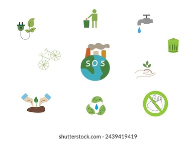 Earth Day. Save the Planet. Ecology and environmental protection. Vector illustration in flat cartoon style. Collection, set of vector illustrations
