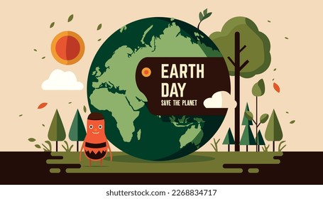 Earth Day, save the planet with flat art illustration