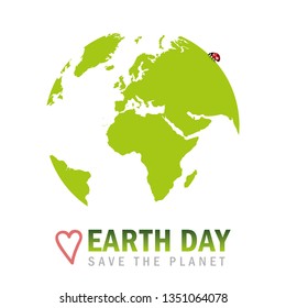 earth day save the planet globe with ladybug vector illustration EPS10