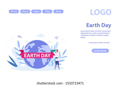 Earth day, save the planet web page.Flat vector illustration isolated on white background. Can use for web banner, infographics, web page.