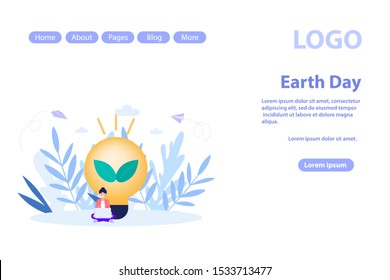 Earth day, save the planet web page.Flat vector illustration isolated on white background. Can use for web banner, infographics, web page.