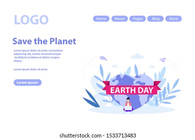 Earth day, save the planet web page.Flat vector illustration isolated on white background. Can use for web banner, infographics, web page.