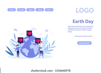 Earth day, save the planet web page.Flat vector illustration isolated on white background. Can use for web banner, infographics, web page.
