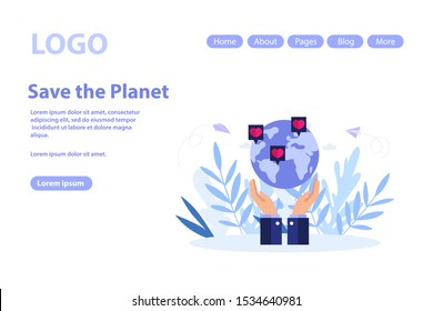 Earth day, save the planet web page.Flat vector illustration isolated on white background. Can use for web banner, infographics, web page.