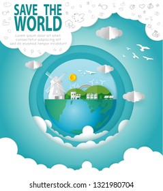 Earth Day, save the world, save planet, recycling, Eco friendly, paper cut ecology concept, Paper art style vector illustration isolated on background 