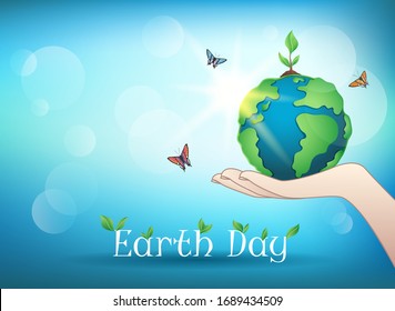 Earth day sign on colorful background. Vector illustration.