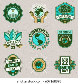 Earth Day Signs Logotypes. Color Vector Illustrations.