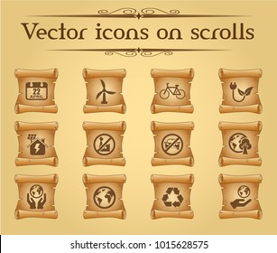 earth day simple vector icons on ancient scrolls