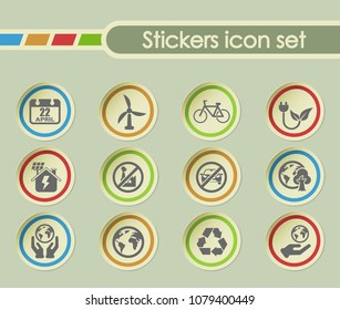earth day simple vector icons on round stickers