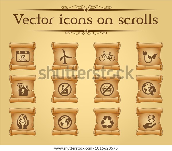 earth day\
simple vector icons on ancient\
scrolls