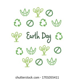 Earth Day slogan in a circle vector of linear simple icons - a waste-free concept, the principles of a sustainable and plastic-free life - reduce, refuse, recycle, reuse, rot - take care of