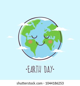 Earth Day. Smiling Cartoon Planet Earth.