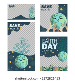 earth day Social media post feed. Set of Editable square, landscape, and portrait banner template design for Modern post on social media. minimalist theme background vector.