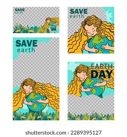 earth day Social media post feed. Set of Editable square, landscape, and portrait banner template design for Modern post on social media. minimalist theme background vector.