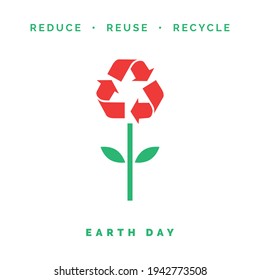 Earth Day Square Banner with Recycling Plant Illustration Symbol. Earth Day 2021. Reduce Reuse Recycle Slogan. Vector Banner or Poster Illustration for Earth Day 22 April.