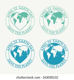 Earth Day stamp. Earth Day concept. Globe symbol. Vector illustration. 