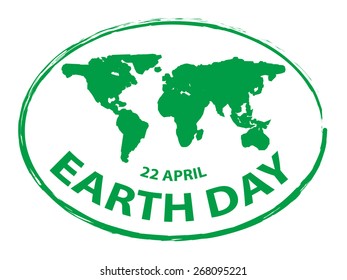 Earth Day Stamp, green map grunge style symbol isolated on white background vector illustration 1