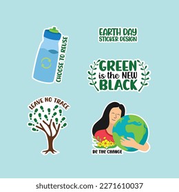Earth day sticker sets. Save the planet Hand-drawn colored vector illustration. 