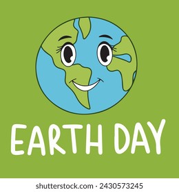 Earth Day text banner. Handwriting inscription Earth Day square composition. Hand drawn vector art. 