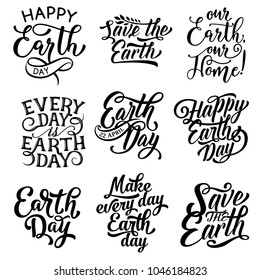 Earth day text icons for Save Planet holiday of 22 April greeting card. Vector isolated set of calligraphy lettering design symbols nature conservation or environment pollution global event