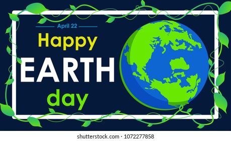earth day text and world vector flat graphic for background or banner
