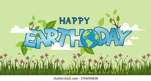 tema del día de la Tierra: fondo con texto del feliz Día de la Tierra para banner y otros diseños gráficos