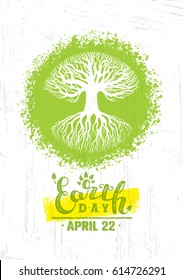 Earth Day Tree Creative Eco Illustration Organic Vector Concept On Rough Background