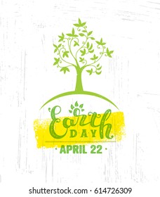 Earth Day Tree Creative Eco Illustration Organic Vector Concept On Rough Background