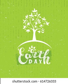 Earth Day Tree Creative Eco Illustration Organic Vector Concept On Rough Background