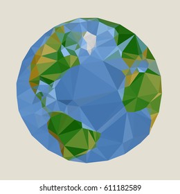 Earth Day, Triangulate picture vector poster. Blue and green.