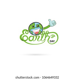 Earth Day typographical design elements with globe cute character.Happy Earth Day hand lettering icon.Happy Earth Day logotype symbol.Design for greeting Card,Poster,Flyer,Cover,Brochure,Abstract back