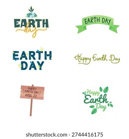 Earth Day typography badge vector set. Eco friendly environmental quote labels collection. Green nature awareness design elements. Sustainable planet concept illustrations.