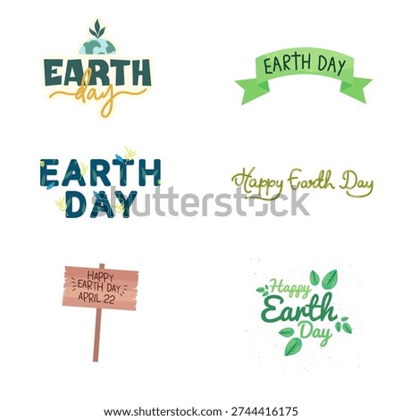 Earth Day typography badge vector set. Eco friendly environmental quote labels collection. Green nature awareness design elements. Sustainable planet concept illustrations.
