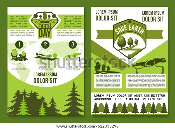 Earth Day Vector Brochures Posters Set Stock Vektorgrafik
