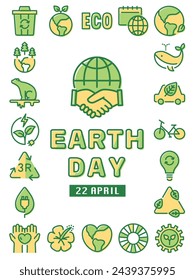 Earth day vector colorful icon set on white background.