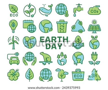 Earth day vector colorful icon set on white background.