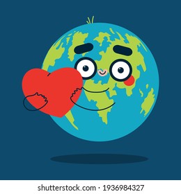 Earth day vector concept illustration with globe with a heart.