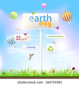 Earth Day Vector Design, Spring Landscape