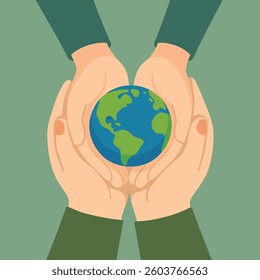 Earth Day Vector – Diverse Hands Holding Earth – Environmental Unity and Global Responsibility Vector Illustration