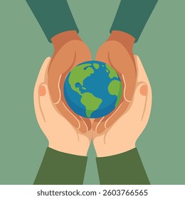 Earth Day Vector – Diverse Hands Holding Earth – Environmental Unity and Global Responsibility Vector Illustration