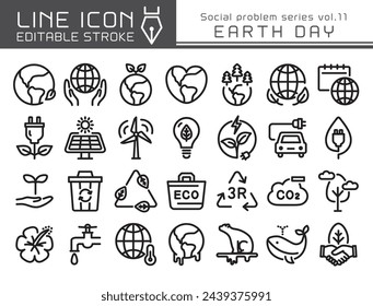 Earth day vector icon set. Editable line stroke.